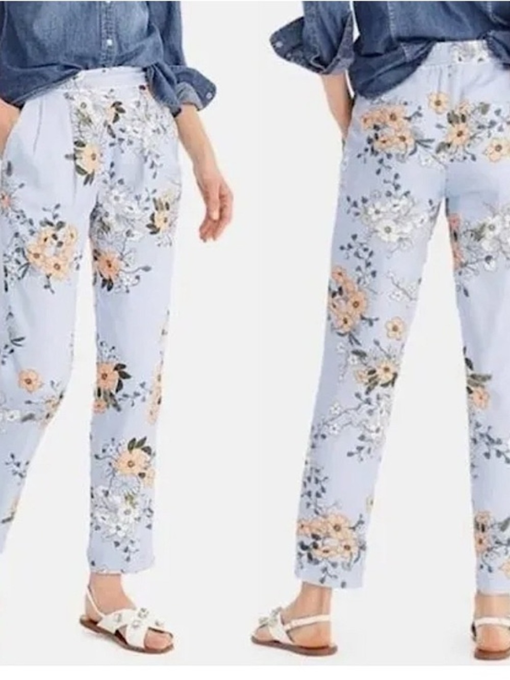 J. Crew 6 Tall High Rise Pants in Garden Blue Floral Coastal Preppy Spring